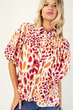 Leopard Print Button-Down Blouse (Plus Size)