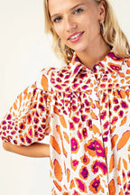Leopard Print Button-Down Blouse (Plus Size)