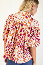 Leopard Print Button-Down Blouse (Plus Size)