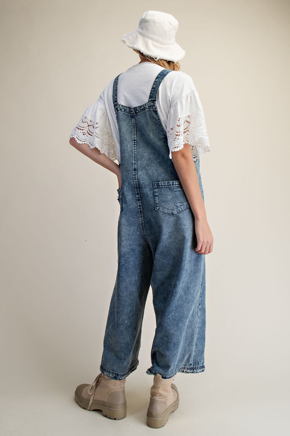 Washed Denim Loose Fit Overalls