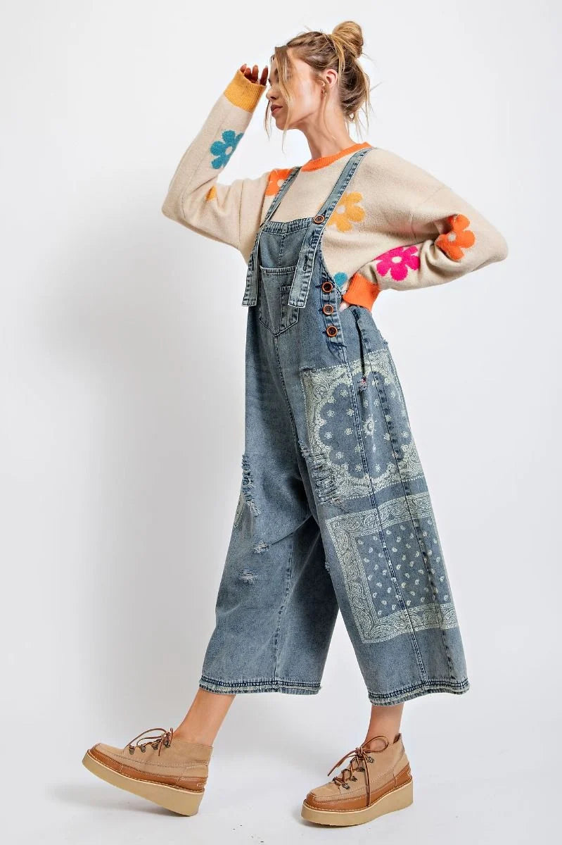 Washed Denim Loose Fit Overalls/Jumpsuit Pants