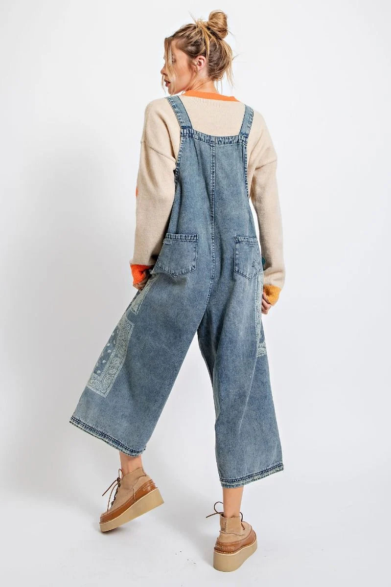 Washed Denim Loose Fit Overalls/Jumpsuit Pants