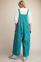 Floral Printed Vintage Washed Overalls/Jumpsuit