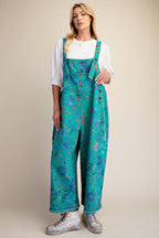 Floral Printed Vintage Washed Overalls/Jumpsuit