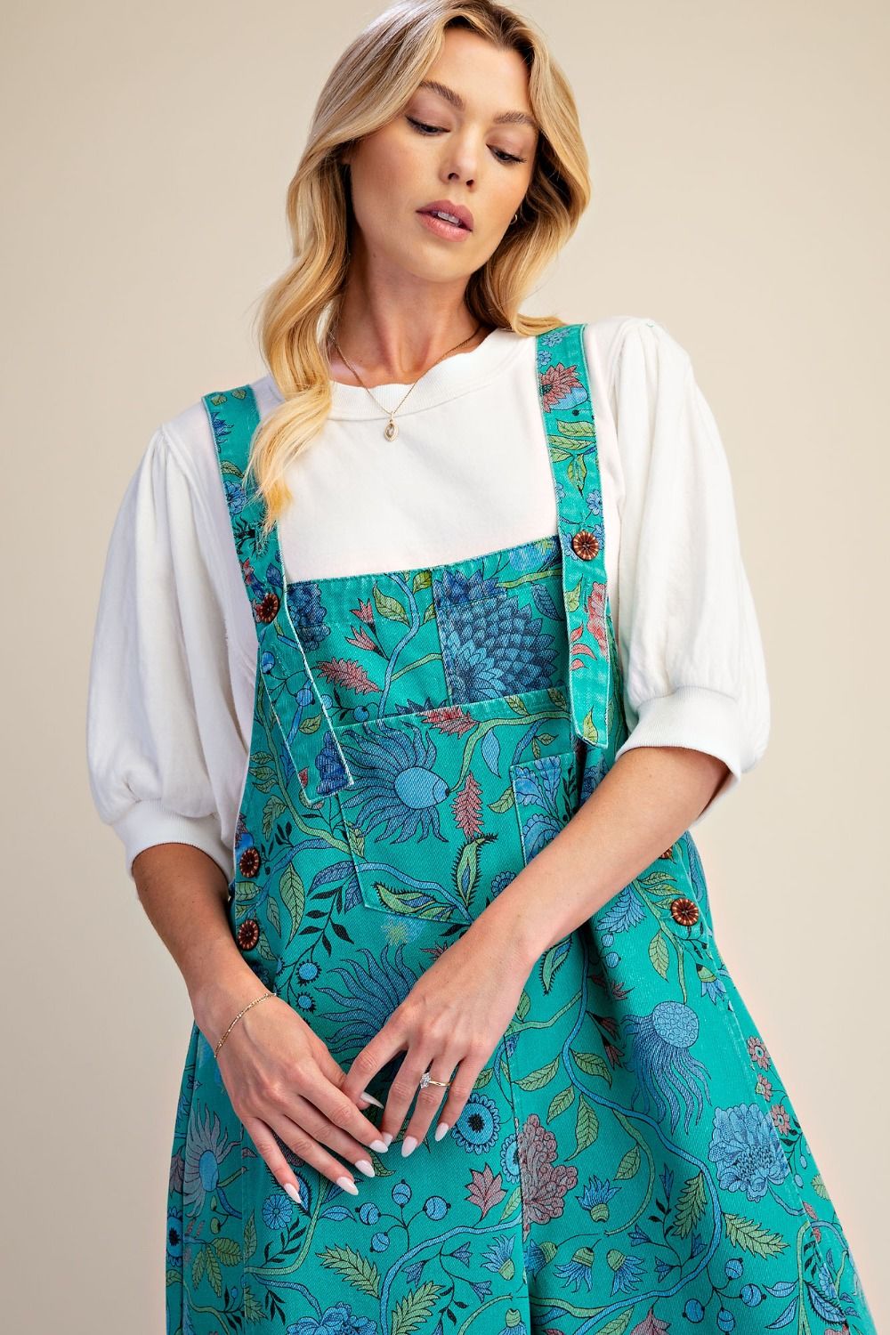 Floral Printed Vintage Washed Overalls/Jumpsuit