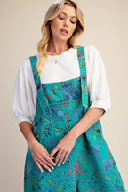 Floral Printed Vintage Washed Overalls/Jumpsuit