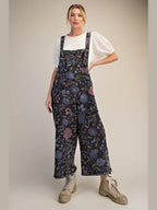 Floral Printed Vintage Washed Overalls/Jumpsuit