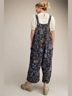 Floral Printed Vintage Washed Overalls/Jumpsuit