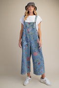 Floral Printed Vintage Washed Overalls/Jumpsuit
