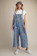 Floral Printed Vintage Washed Overalls/Jumpsuit