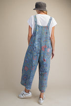 Floral Printed Vintage Washed Overalls/Jumpsuit