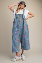 Floral Printed Vintage Washed Overalls/Jumpsuit