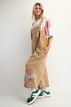 Flower Patch Washed Denim Overalls