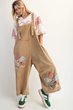 Flower Patch Washed Denim Overalls