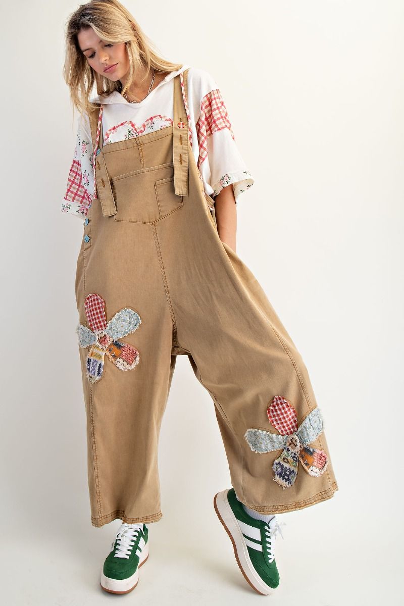 Flower Patch Washed Denim Overalls
