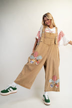 Flower Patch Washed Denim Overalls