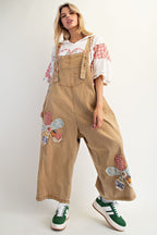 Flower Patch Washed Denim Overalls