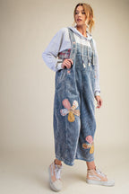 Flower Patch Washed Corduroy Denim Overalls