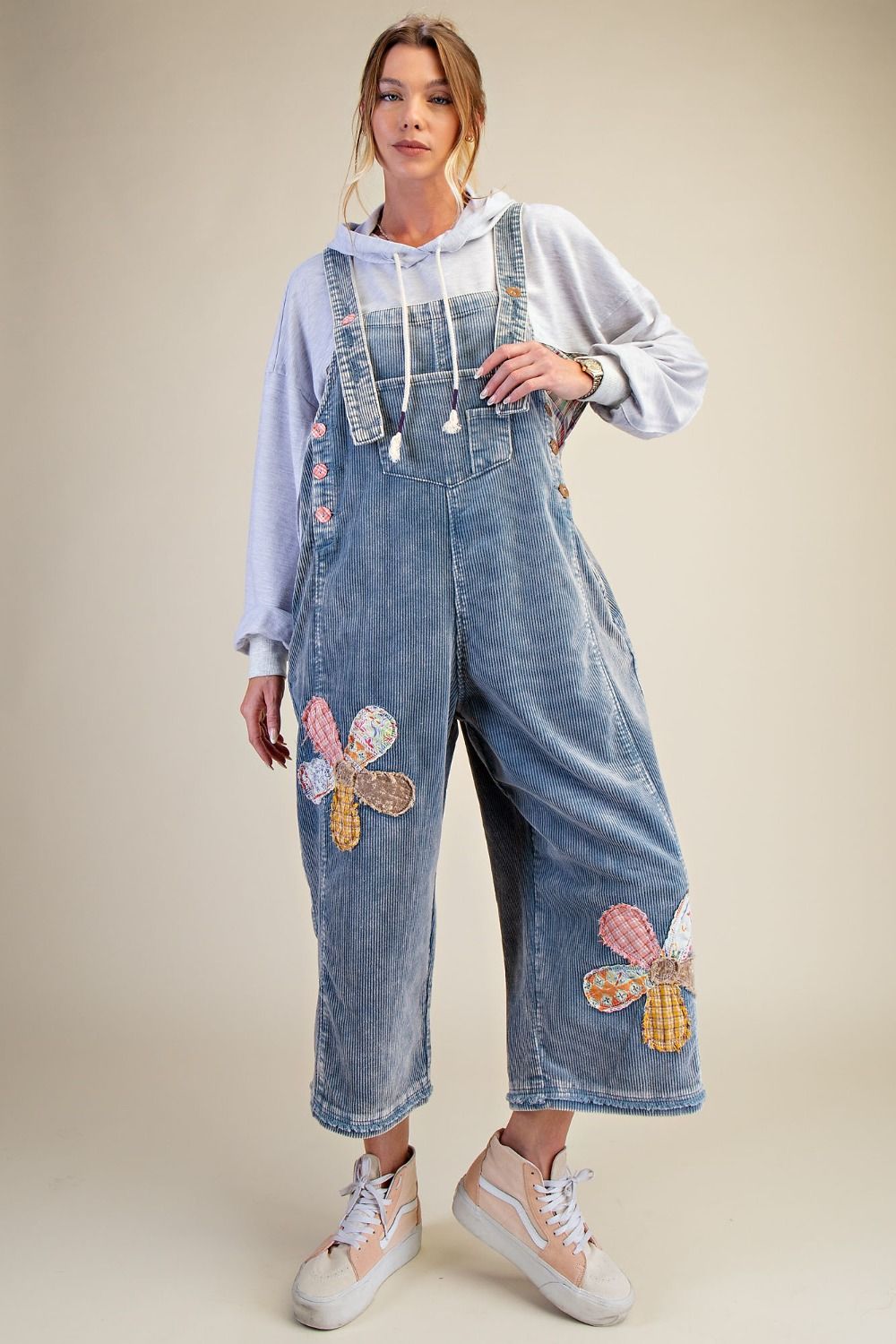 Flower Patch Washed Corduroy Denim Overalls
