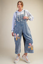 Flower Patch Washed Corduroy Denim Overalls