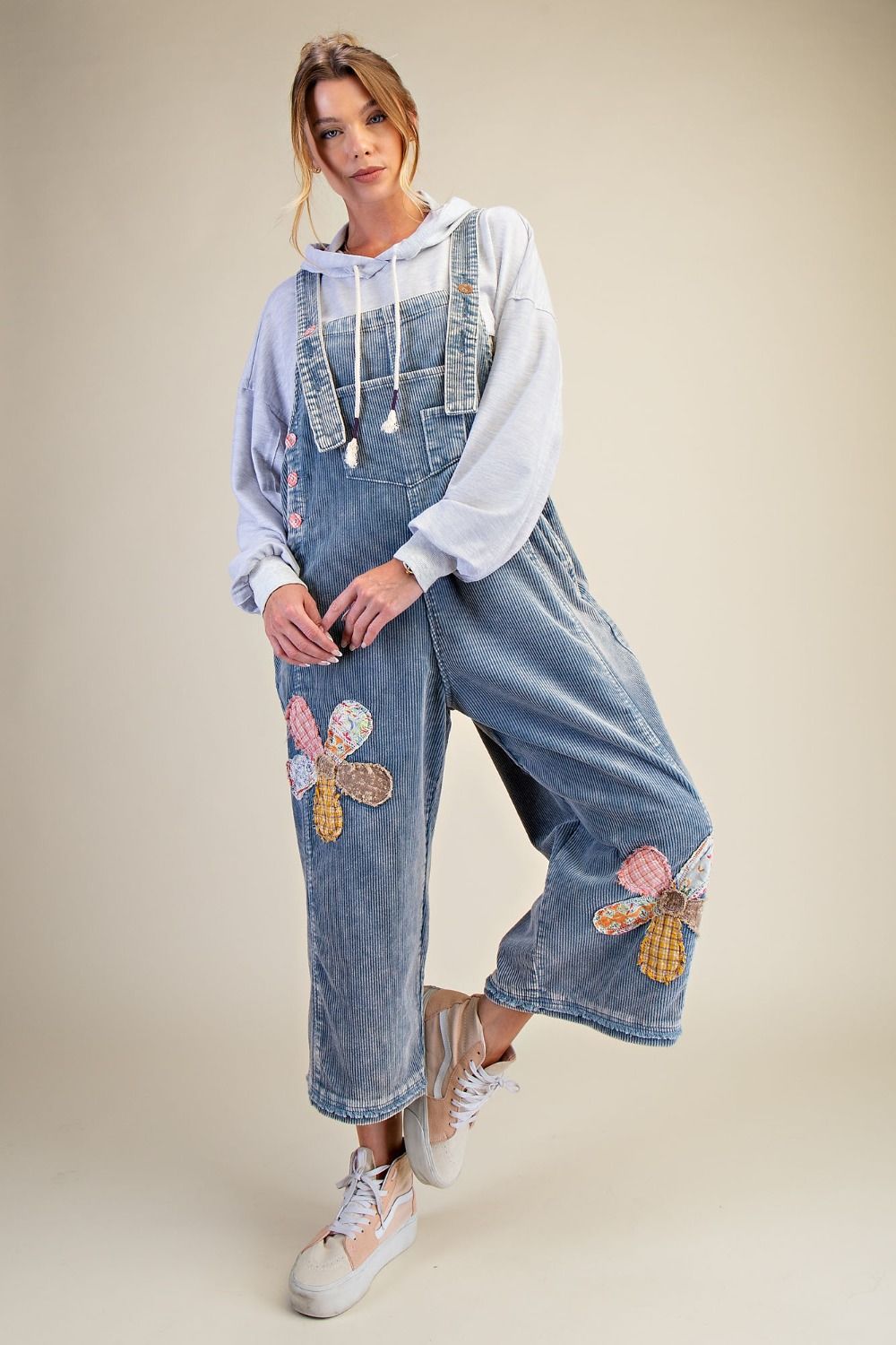 Flower Patch Washed Corduroy Denim Overalls