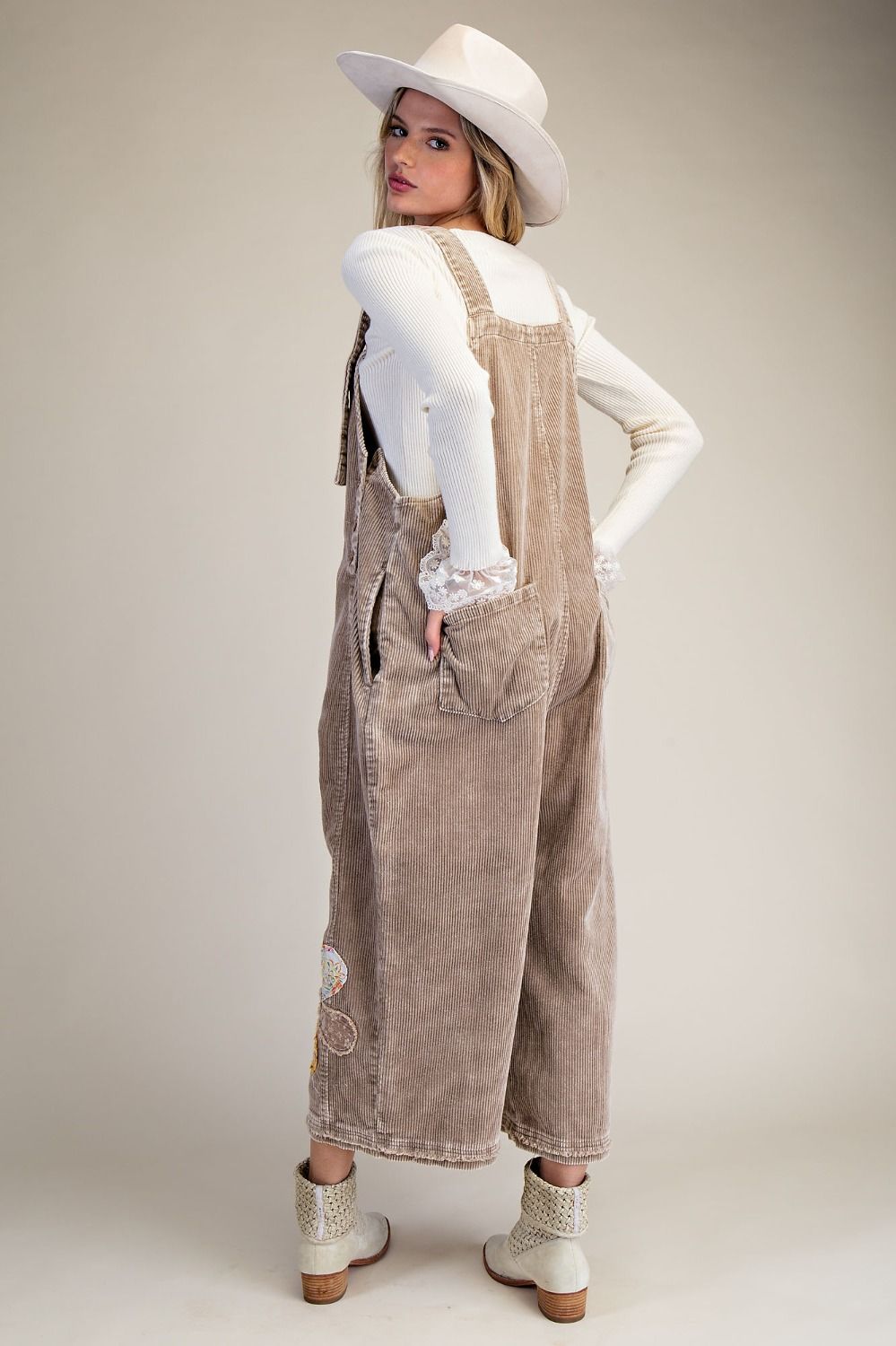 Flower Patch Washed Corduroy Denim Overalls