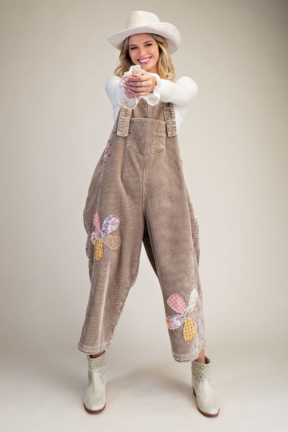 Flower Patch Washed Corduroy Denim Overalls
