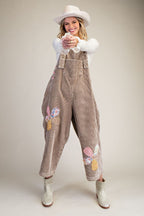 Flower Patch Washed Corduroy Denim Overalls