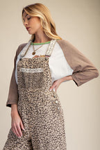 Leopard Print Washed Twill Overalls