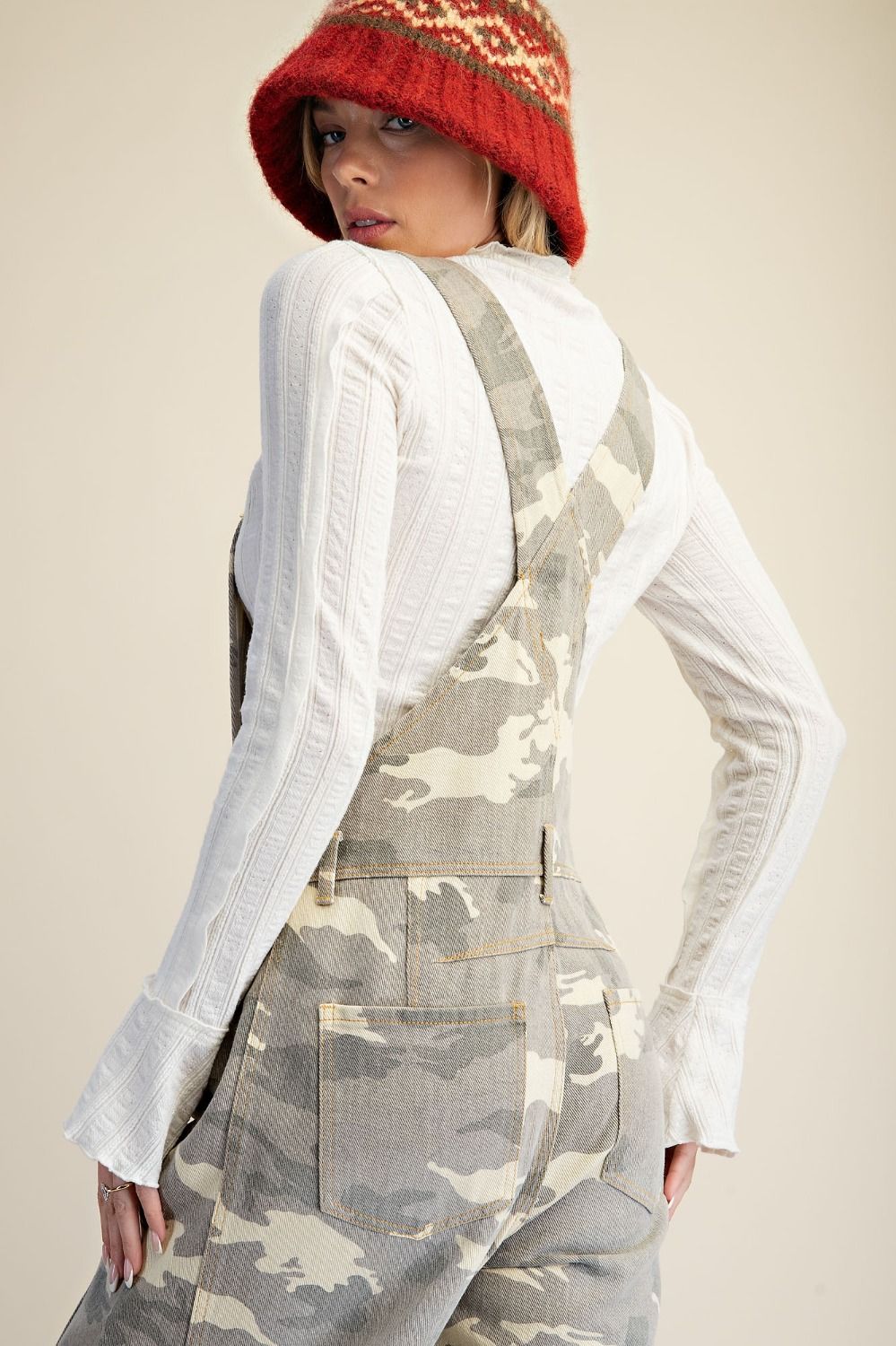 Camo Printed Twill Overall Jumpsuit