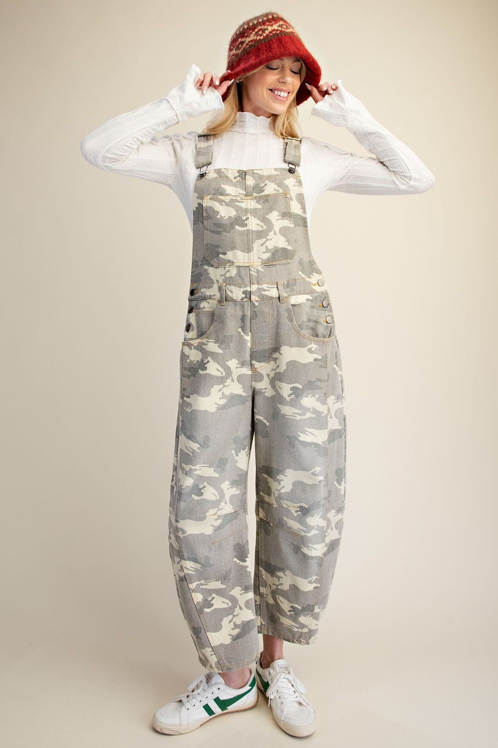 Camo Printed Twill Overall Jumpsuit