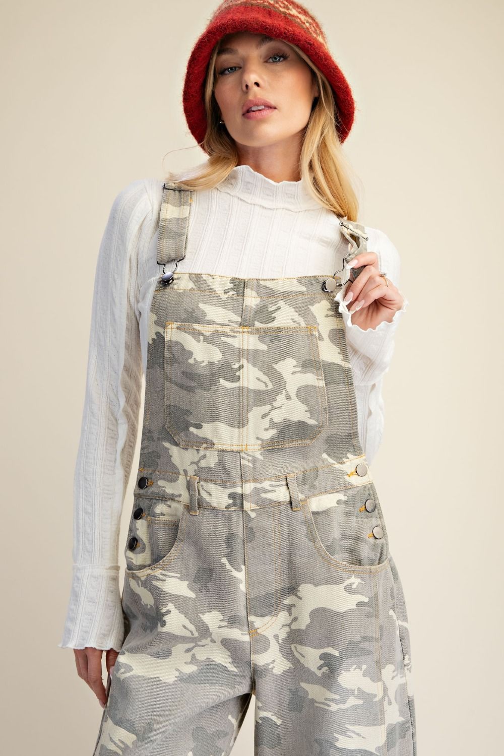 Camo Printed Twill Overall Jumpsuit