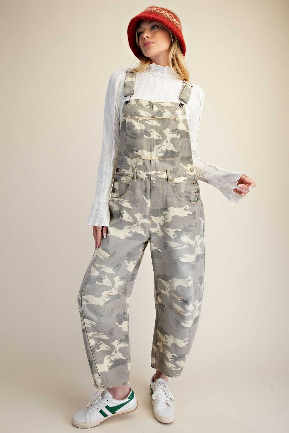 Camo Printed Twill Overall Jumpsuit