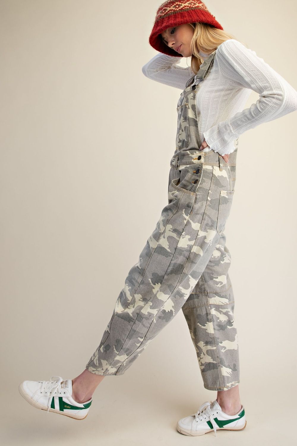 Camo Printed Twill Overall Jumpsuit
