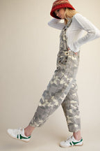 Camo Printed Twill Overall Jumpsuit