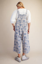 Floral Printed Enzyme Washed Overall Pants
