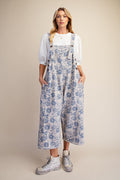 Floral Printed Enzyme Washed Overall Pants