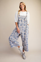 Floral Printed Enzyme Washed Overall Pants
