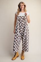 Polka Dots Print Enzyme Washed Twill Overall
