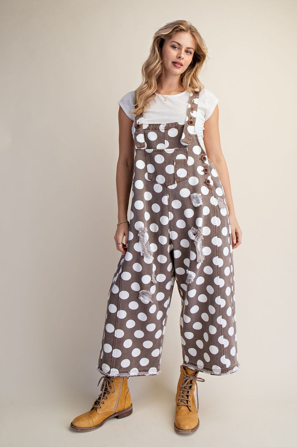 Polka Dots Print Enzyme Washed Twill Overall