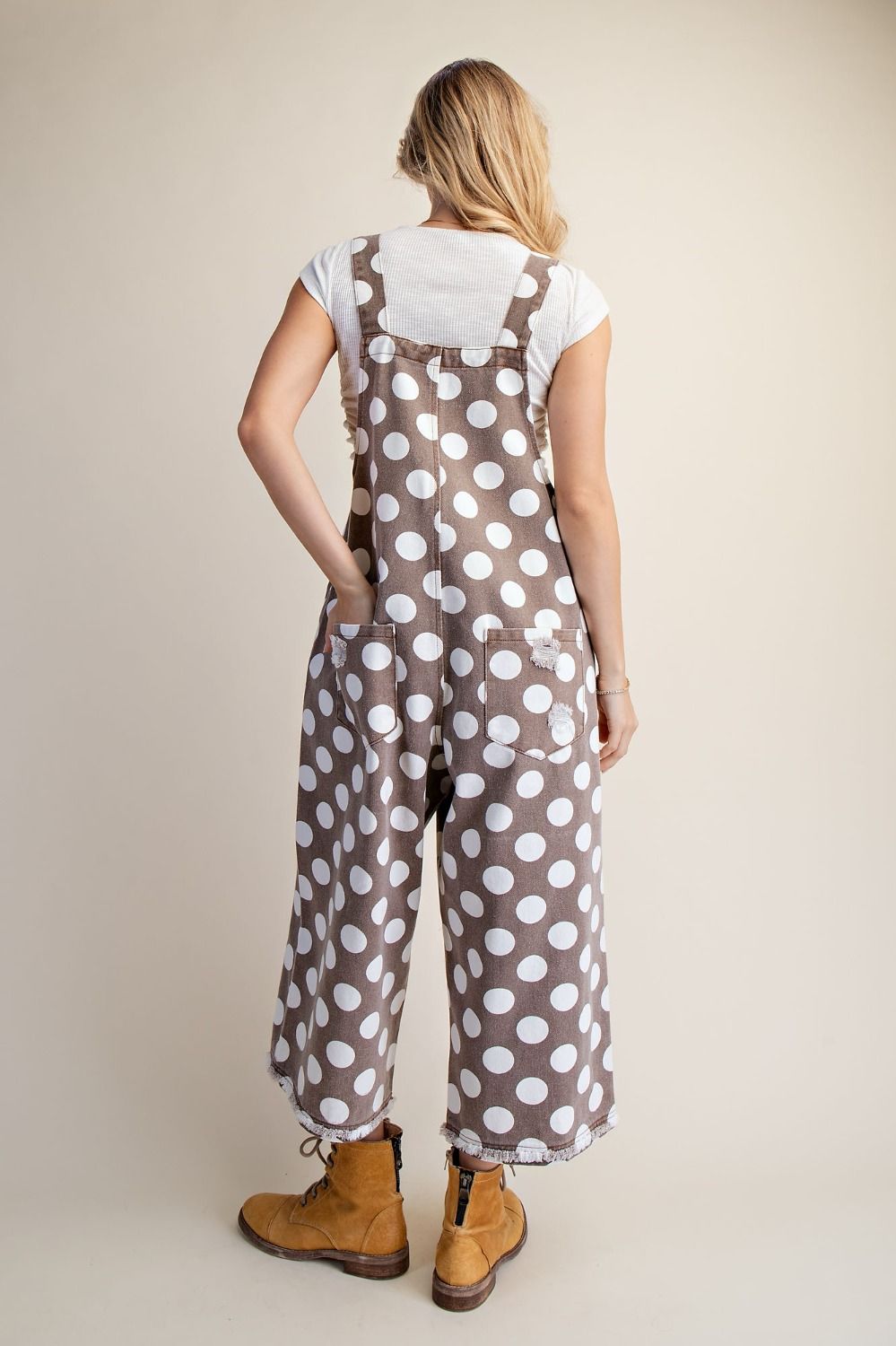 Polka Dots Print Enzyme Washed Twill Overall