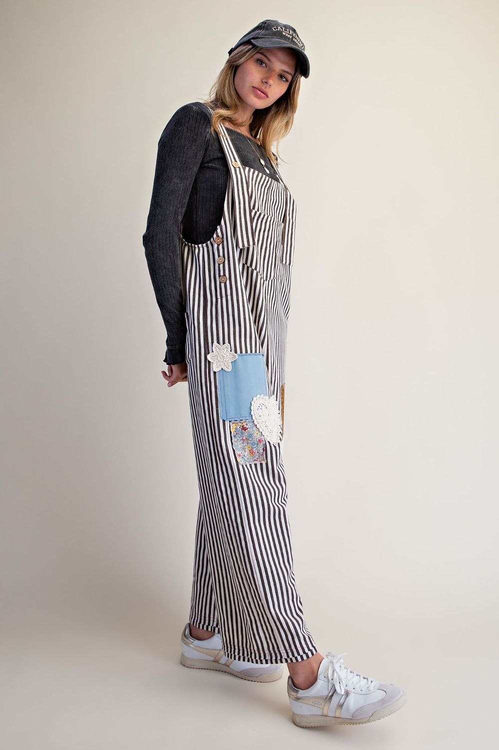 Striped Washed Twill Overalls