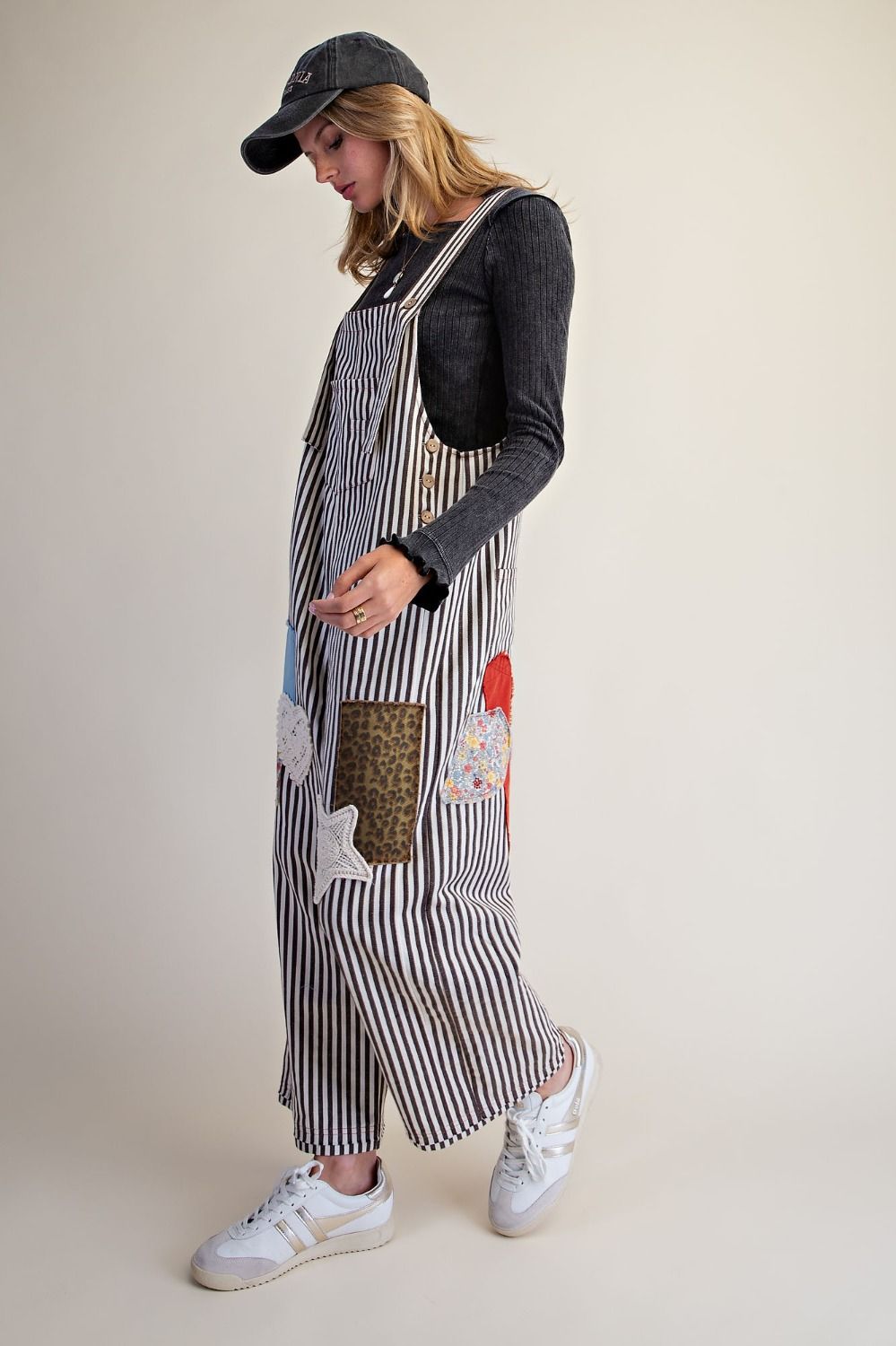 Striped Washed Twill Overalls