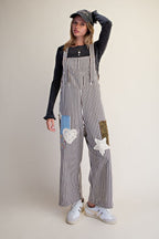Striped Washed Twill Overalls