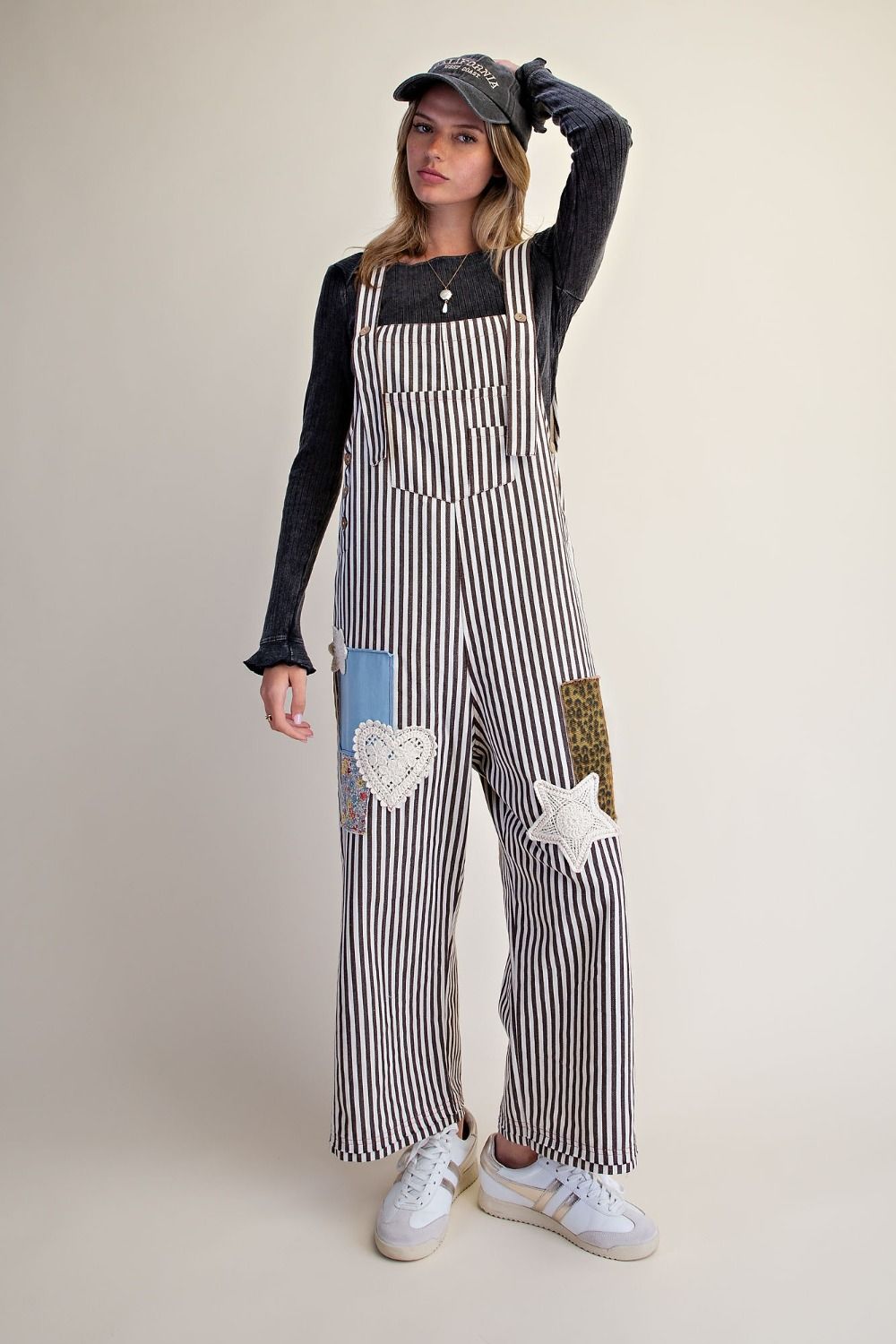 Striped Washed Twill Overalls