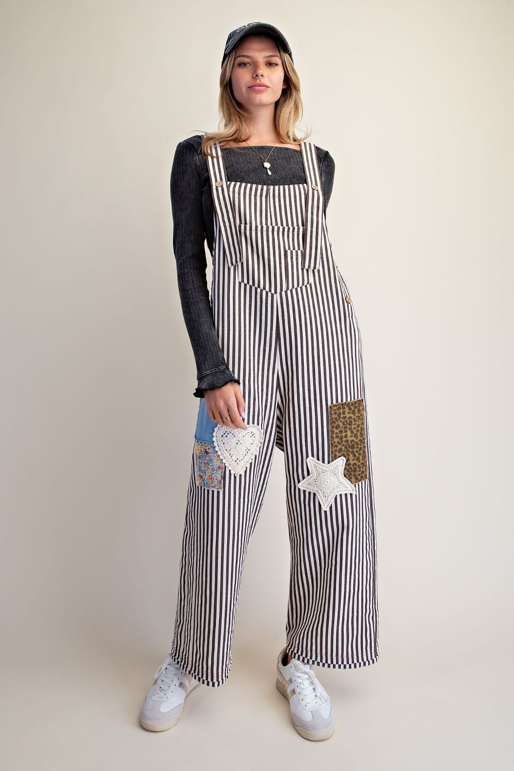 Striped Washed Twill Overalls