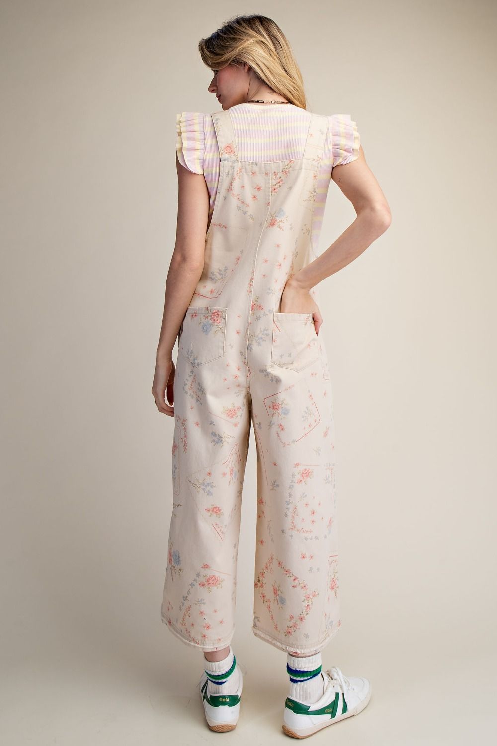 Floral Printed Washed Twill Overalls
