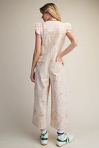 Floral Printed Washed Twill Overalls
