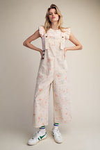 Floral Printed Washed Twill Overalls