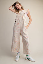 Floral Printed Washed Twill Overalls